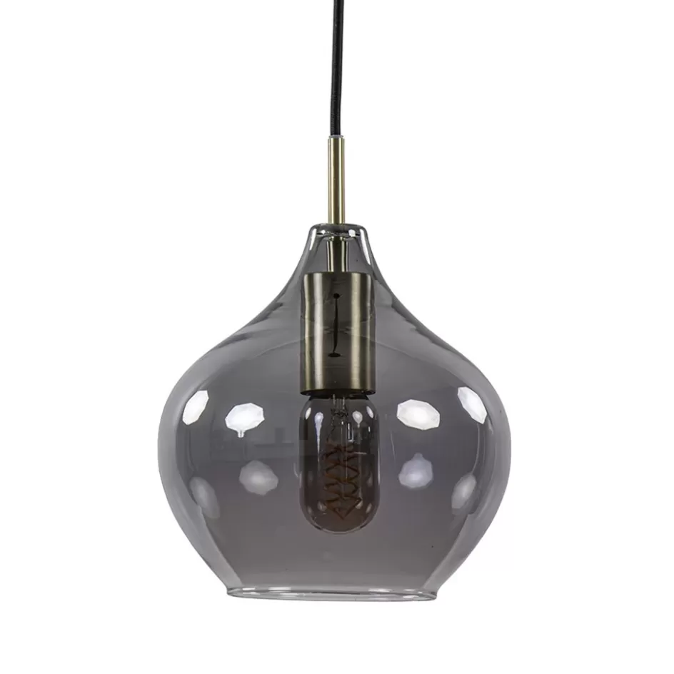 Light and Living | Woonkamerlampen>Straluma Hanglamp Rakel 20cm antiek brass+smoke glas