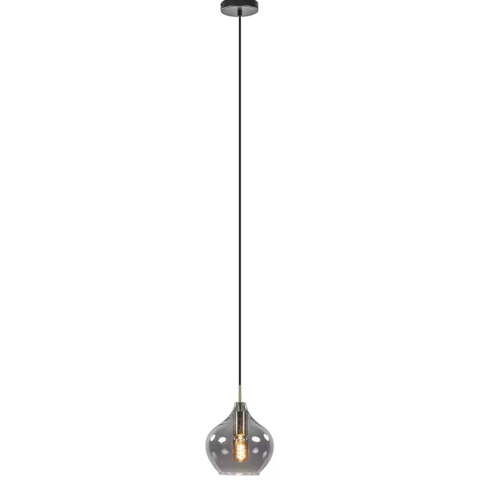 Light and Living | Woonkamerlampen>Straluma Hanglamp Rakel 20cm antiek brass+smoke glas