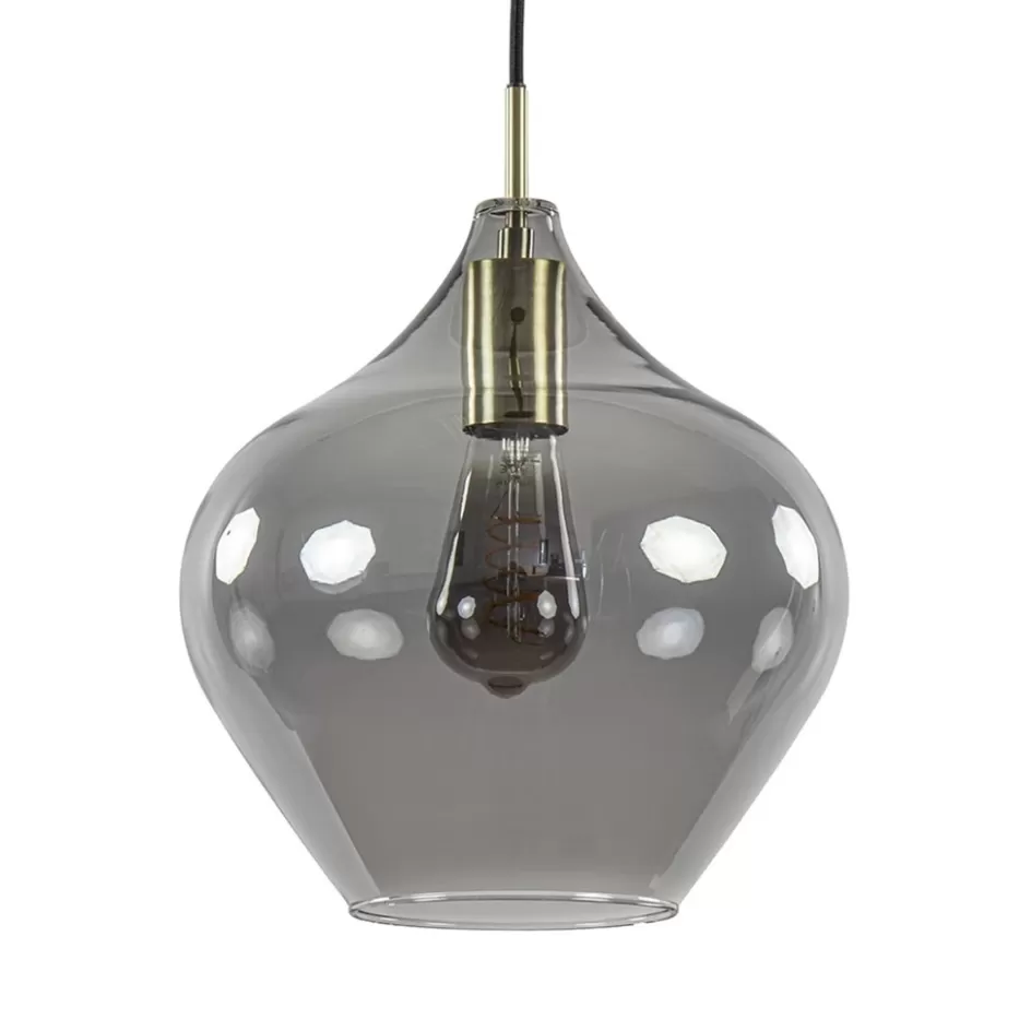 Light and Living | Woonkamerlampen>Straluma Hanglamp Rakel 27cm antiek brass+smoke glas