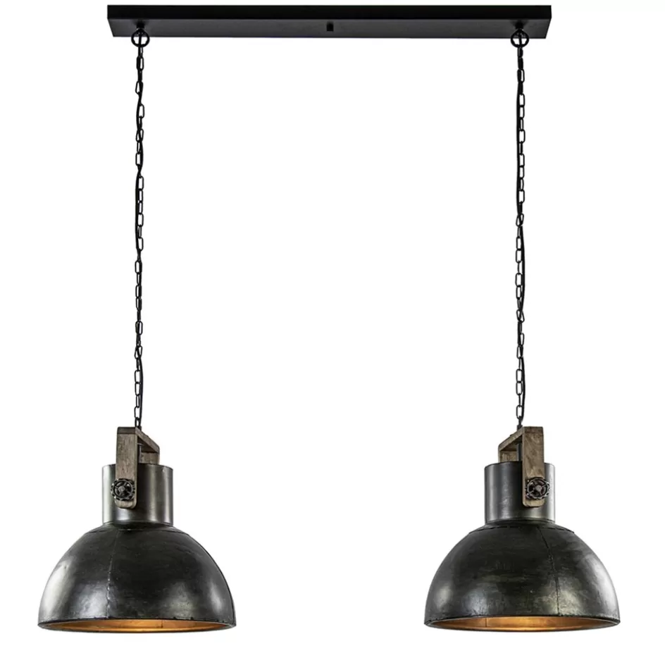 Eettafellampen | Light and Living>Straluma Hanglamp Shelly 2-lichts brons/hout