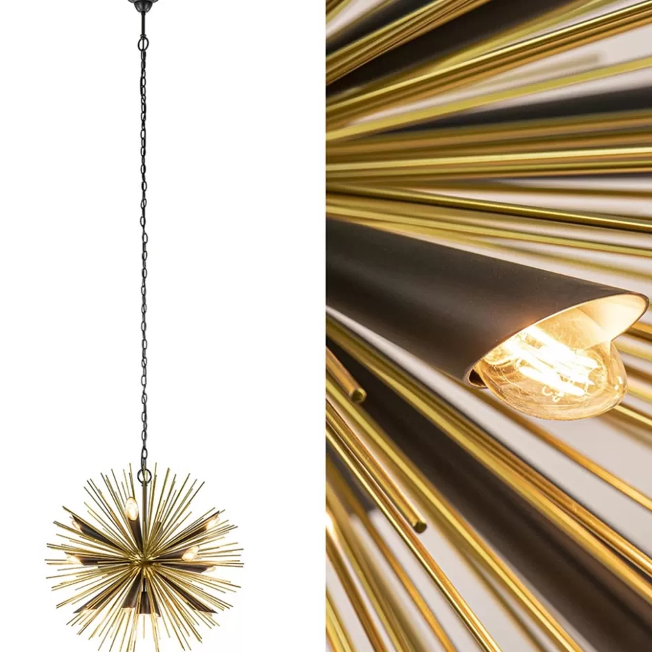 Eettafellampen | Videverlichting>Straluma Hanglamp Springfield rond zwart/goud sprieten