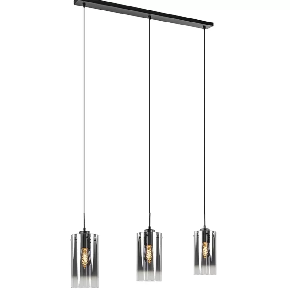 Eettafellampen | Keukenverlichting>Straluma Hanglamp Ventotto 3l zwart/smoke glas