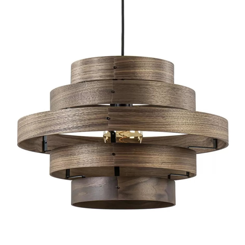 Woonkamerlampen | Slaapkamerlampen>Straluma Hanglamp Walnut 6-ringen hout/zwart