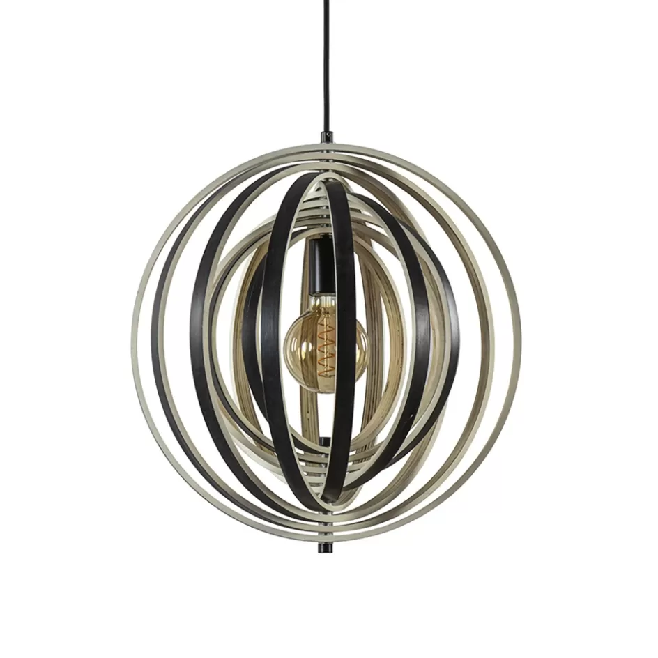 Eettafellampen | Woonkamerlampen>Straluma Hanglamp Woody 44 zwart/naturel hout