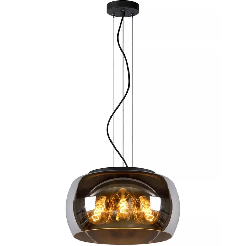 Eettafellampen | Eetkamerverlichting>Straluma Hanglamp zwart + smoke glas 40cm