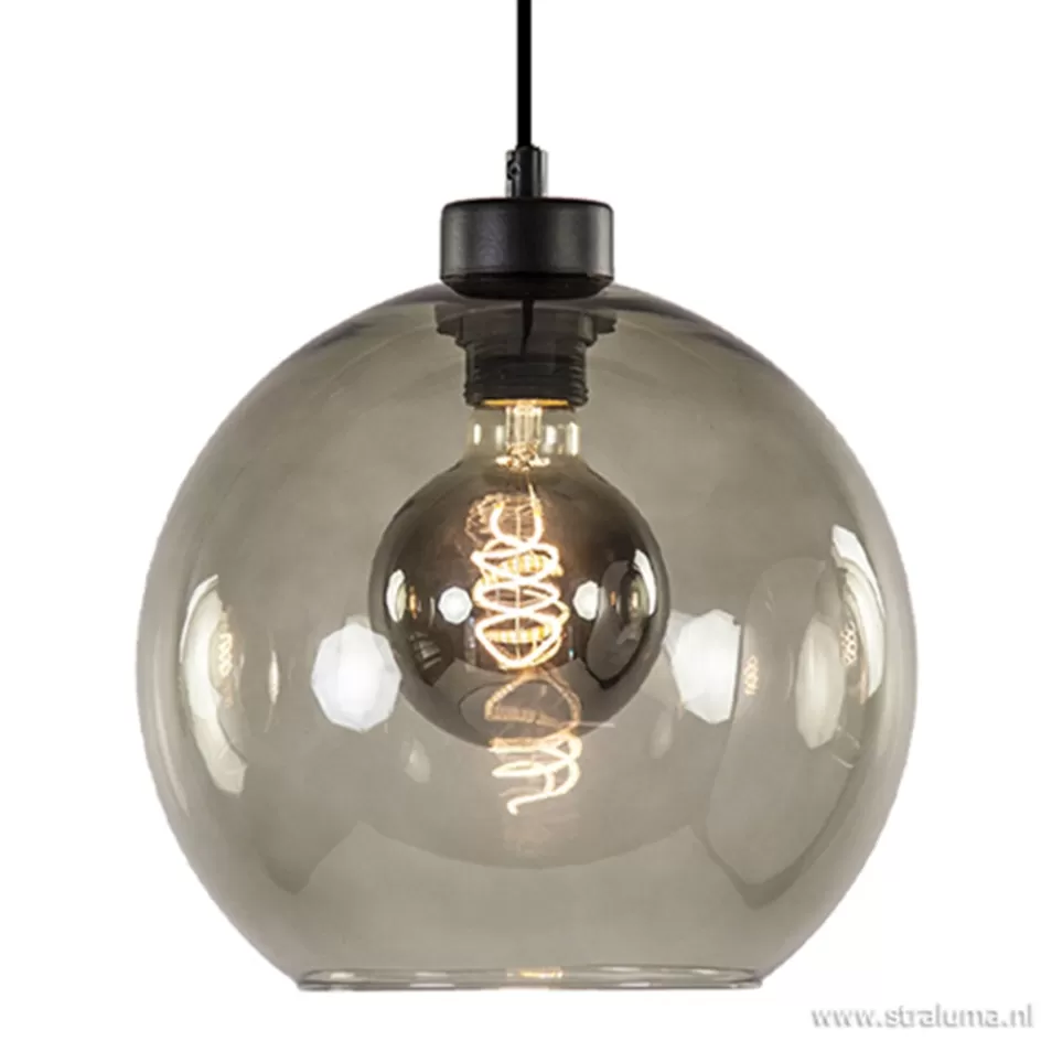 Nachtkastlampen | Pendel Lampen>Straluma Hanglamp zwart met smoke glas 25cm