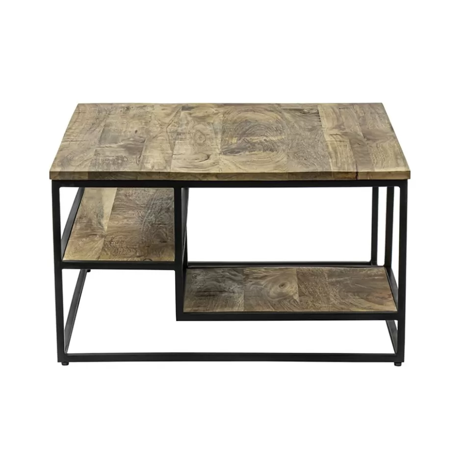 Salontafels | Bijzettafels>Straluma Hoektafel mangohout met zwart frame 70x70x40 cm