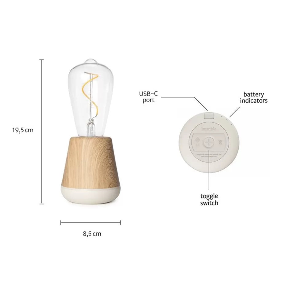 Keukenverlichting | Eetkamerverlichting>Straluma Houten tafellamp met helder glas oplaadbaar/dimbaar