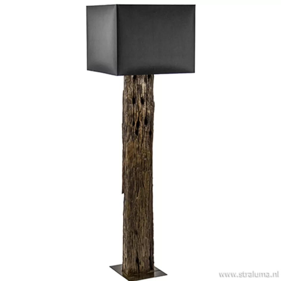 Lampenvoeten | Light and Living>Straluma Houten vloerlamp met brons excl. kap