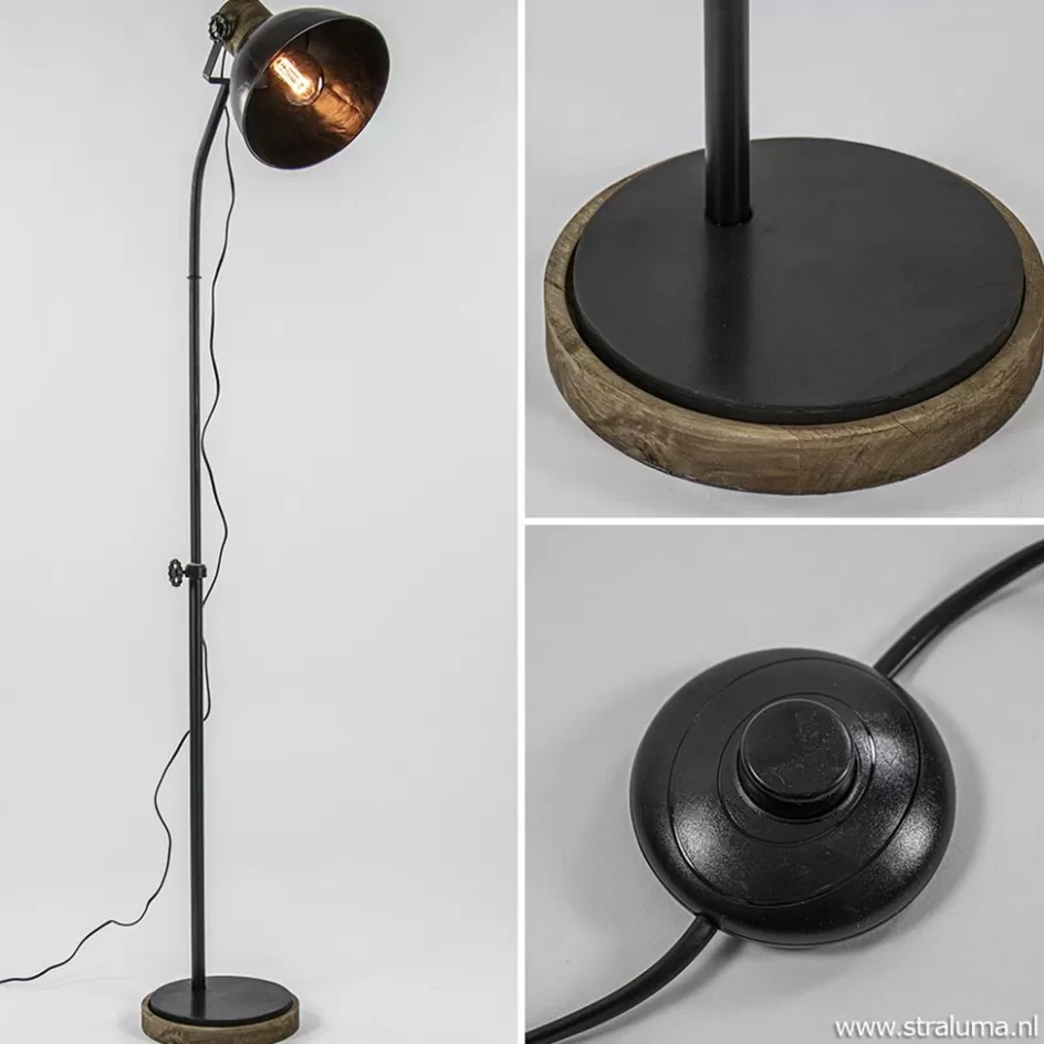 Vloerlampen | Light and Living>Straluma Industrieel landelijke vloerlamp Jody zink met hout