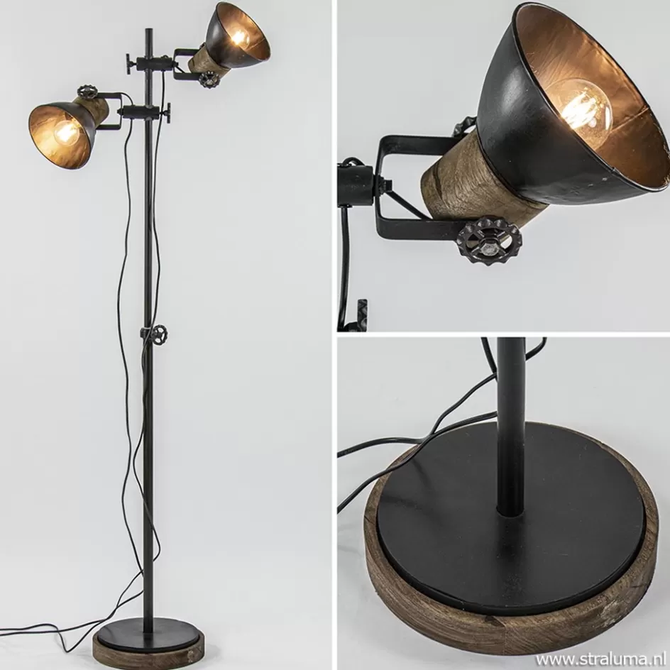 Light and Living | Industriële Verlichting>Straluma Industriële vloerlamp Jody metaal met hout