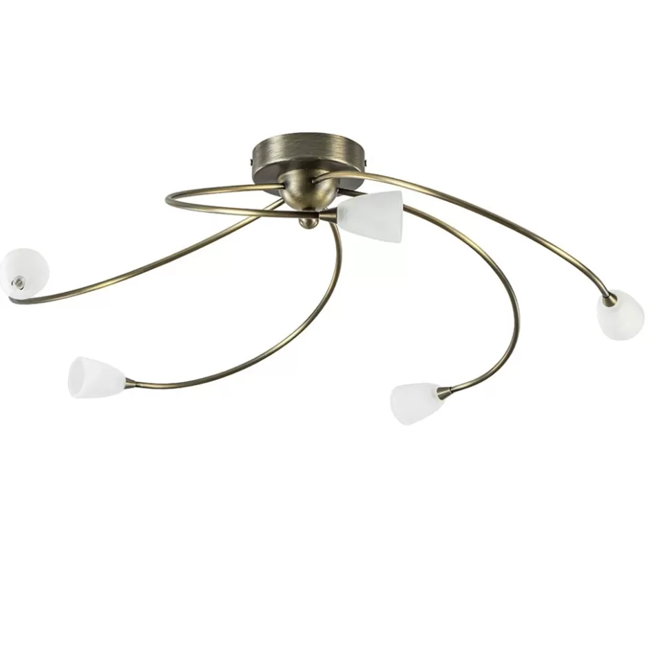 Plafondlampen | Halverlichting>Straluma Klassieke plafondlamp brons met wit gevlamd glas