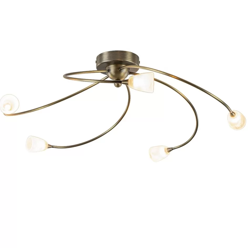 Plafondlampen | Halverlichting>Straluma Klassieke plafondlamp brons met wit gevlamd glas