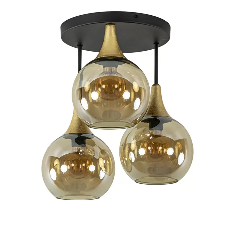 Woonkamerlampen | Slaapkamerlampen>Straluma Klassieke plafondlamp zwart/goud met amber glas