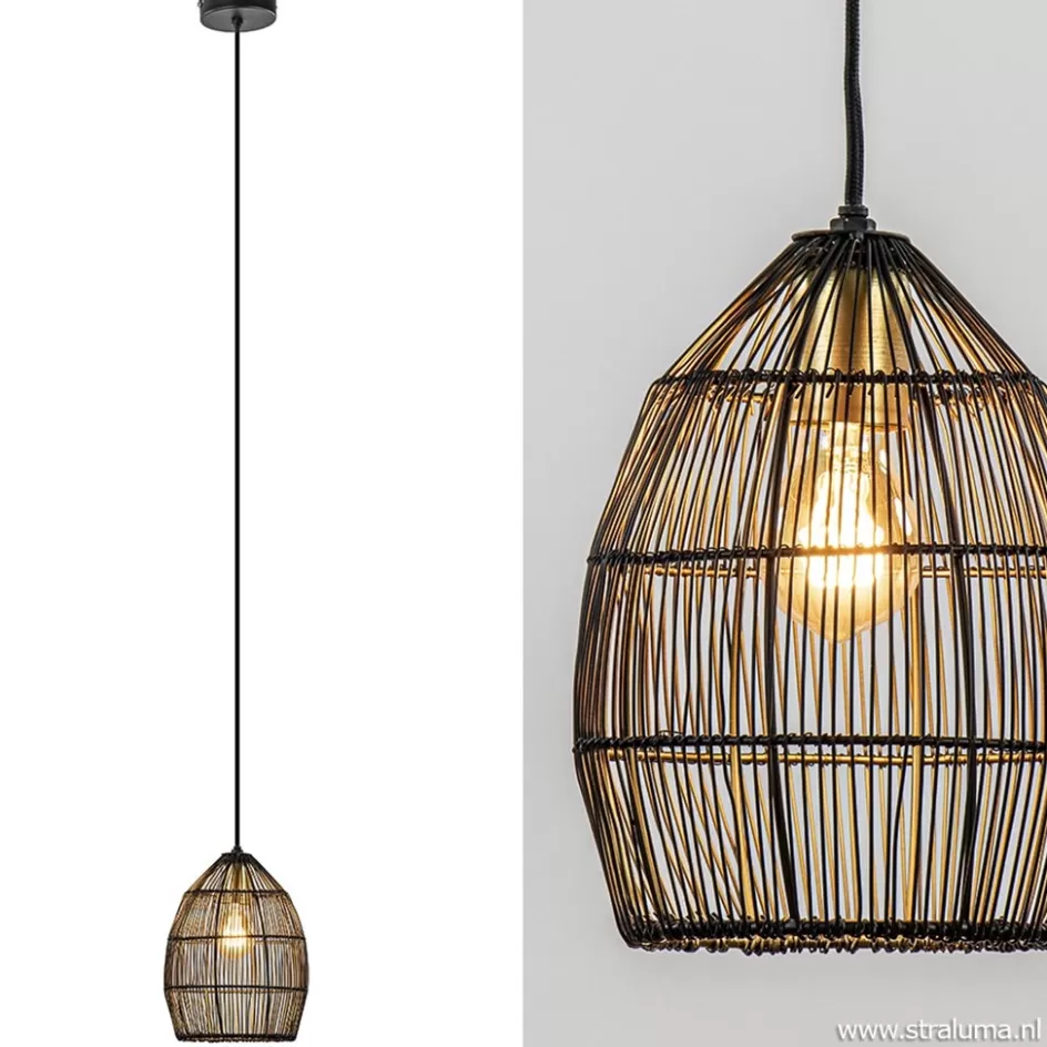 Draadlampen | Light and Living>Straluma Kleine hanglamp Meya zwart met goud draad