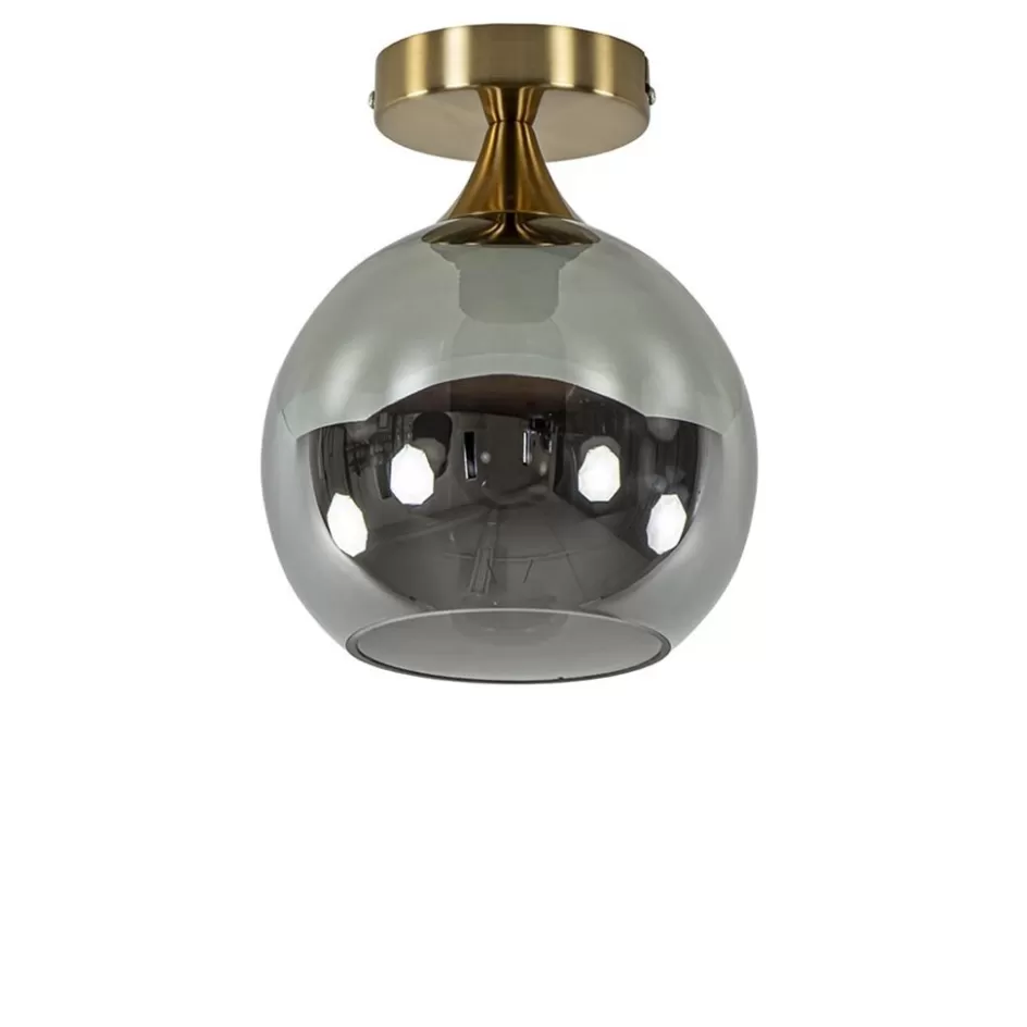 Plafondlampen | Retro Verlichting>Straluma Kleine plafondlamp goud met smoke glas