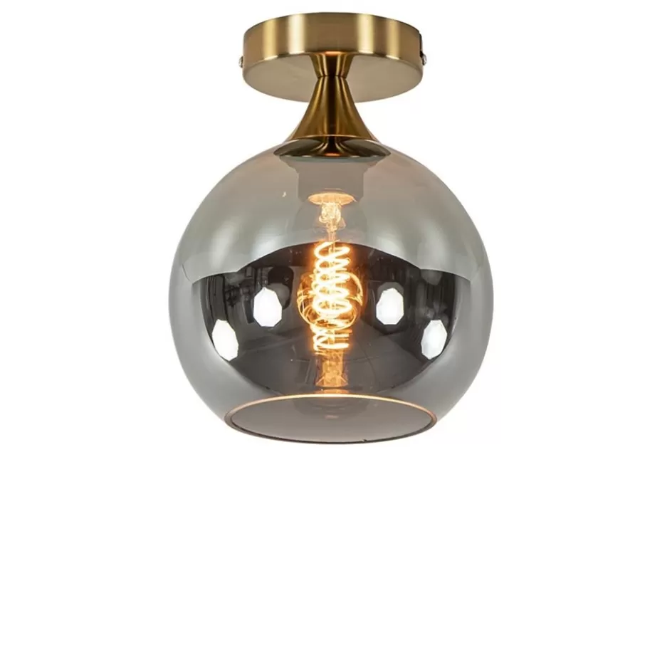 Plafondlampen | Retro Verlichting>Straluma Kleine plafondlamp goud met smoke glas