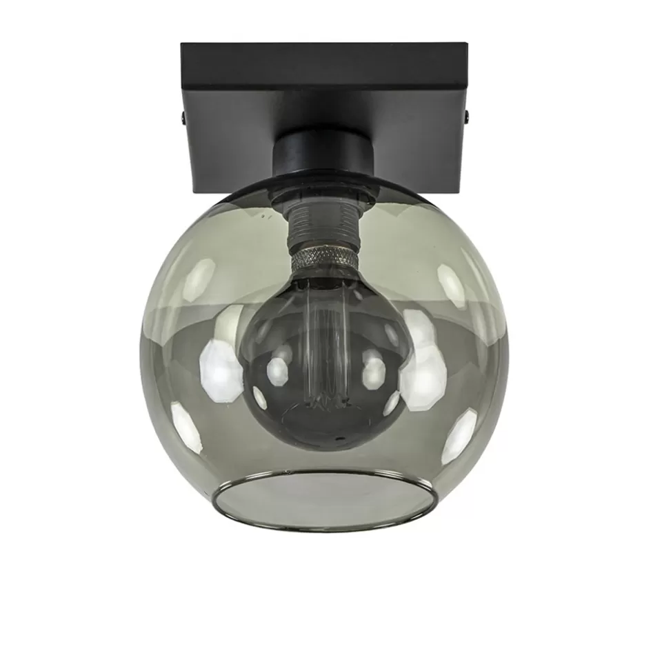 Keukenverlichting | Plafondlampen>Straluma Kleine plafondlamp zwart met smoke glas 20 cm