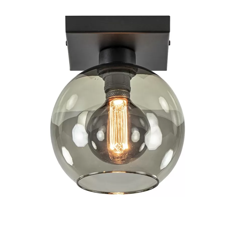 Keukenverlichting | Plafondlampen>Straluma Kleine plafondlamp zwart met smoke glas 20 cm