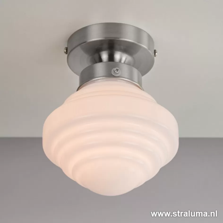 Plafonnières | Keukenverlichting>Straluma Kleine plafonnière staal met wit glas