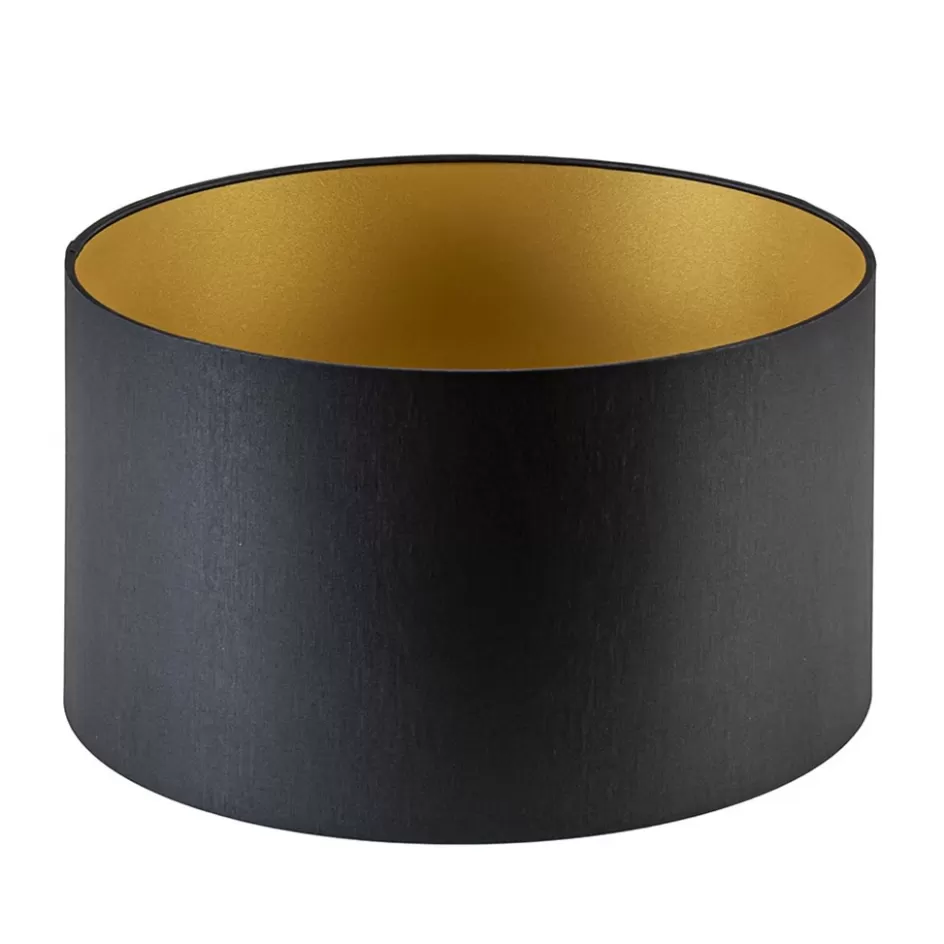 Lampenkappen | Landelijke Verlichting>Straluma Lampenkap zwart/goud cilinder met gouden binnenzijde, hoogte 20cm, Ø 35cm, warm omgeslagen