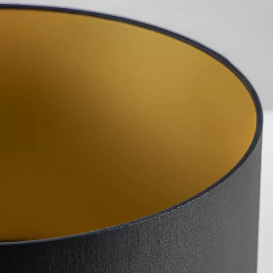 Lampenkappen | Landelijke Verlichting>Straluma Lampenkap zwart/goud cilinder met gouden binnenzijde, hoogte 20cm, Ø 35cm, warm omgeslagen