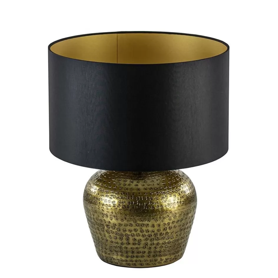 Lampenkappen | Landelijke Verlichting>Straluma Lampenkap zwart/goud cilinder met gouden binnenzijde, hoogte 20cm, Ø 35cm, warm omgeslagen