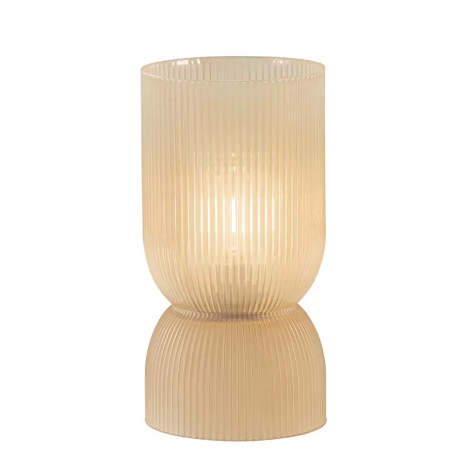 Tafellampen | Light and Living>Straluma L&L grote ribglas tafellamp peach op batterijen Phoebe