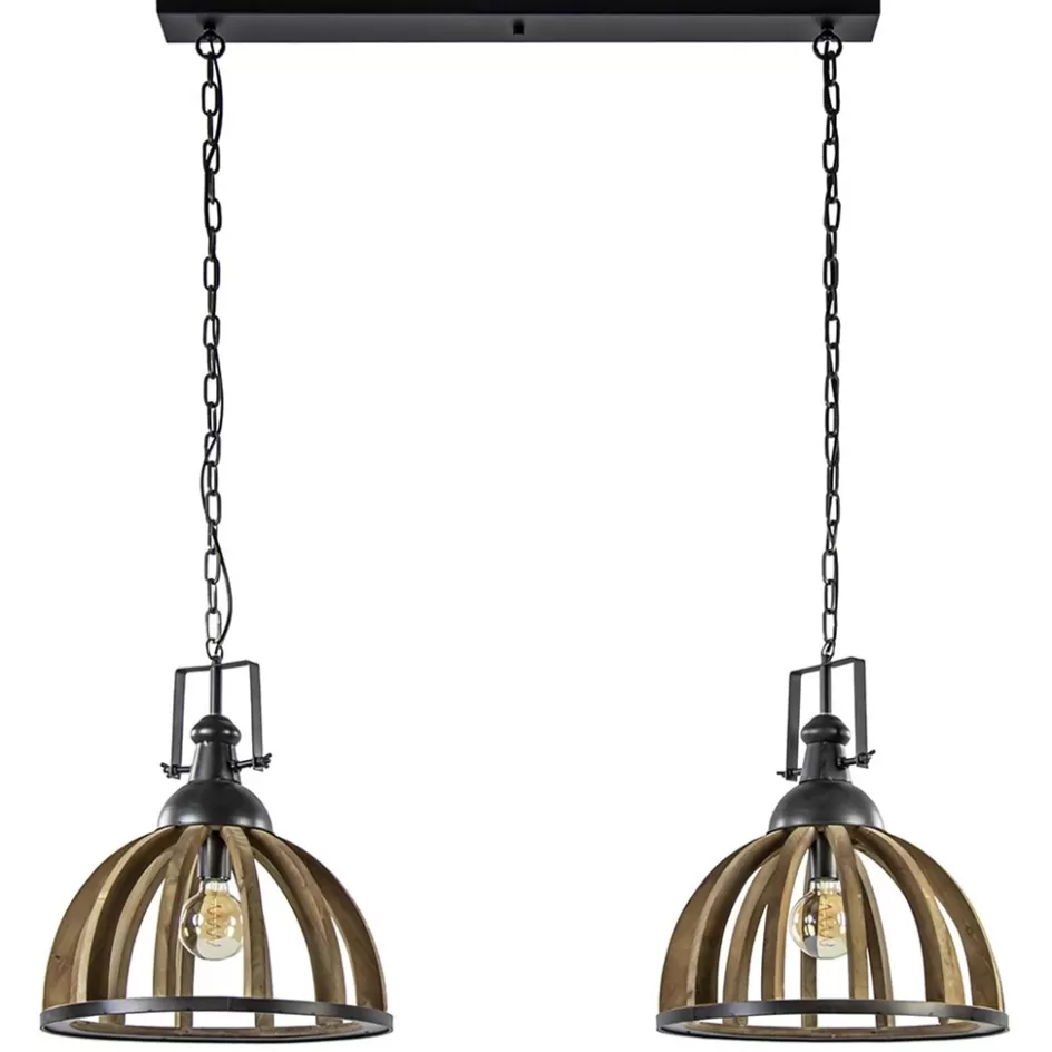 Eettafellampen | Light and Living>Straluma Landelijk industriële 2-lichts hanglamp hout/zink