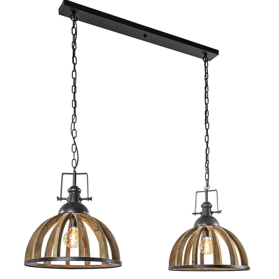 Eettafellampen | Light and Living>Straluma Landelijk industriële 2-lichts hanglamp hout/zink