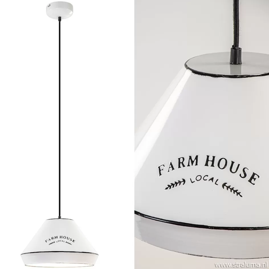 Tienerkamerlampen | Slaapkamerlampen>Straluma Landelijke hanglamp farm house wit met zwart Ø32 cm