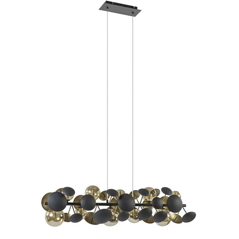 Hanglampen | Eettafellampen>Straluma Langwerpige hanglamp grijs/goud + amber glas