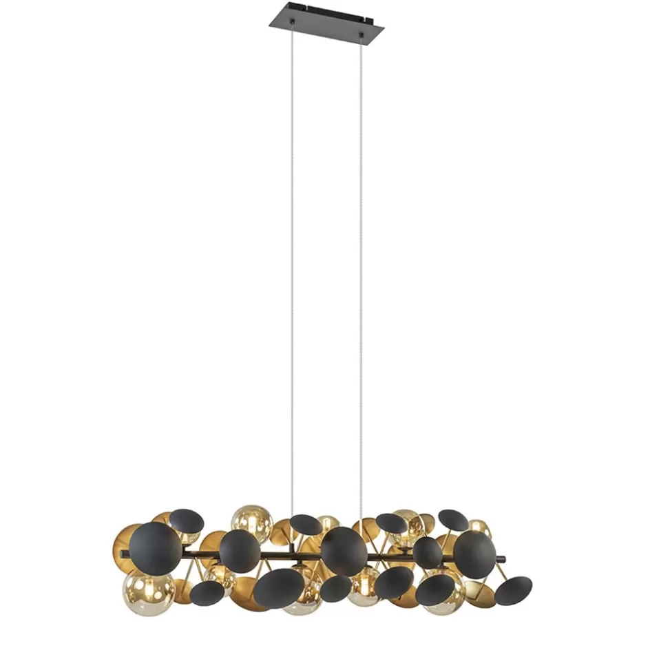 Hanglampen | Eettafellampen>Straluma Langwerpige hanglamp grijs/goud + amber glas