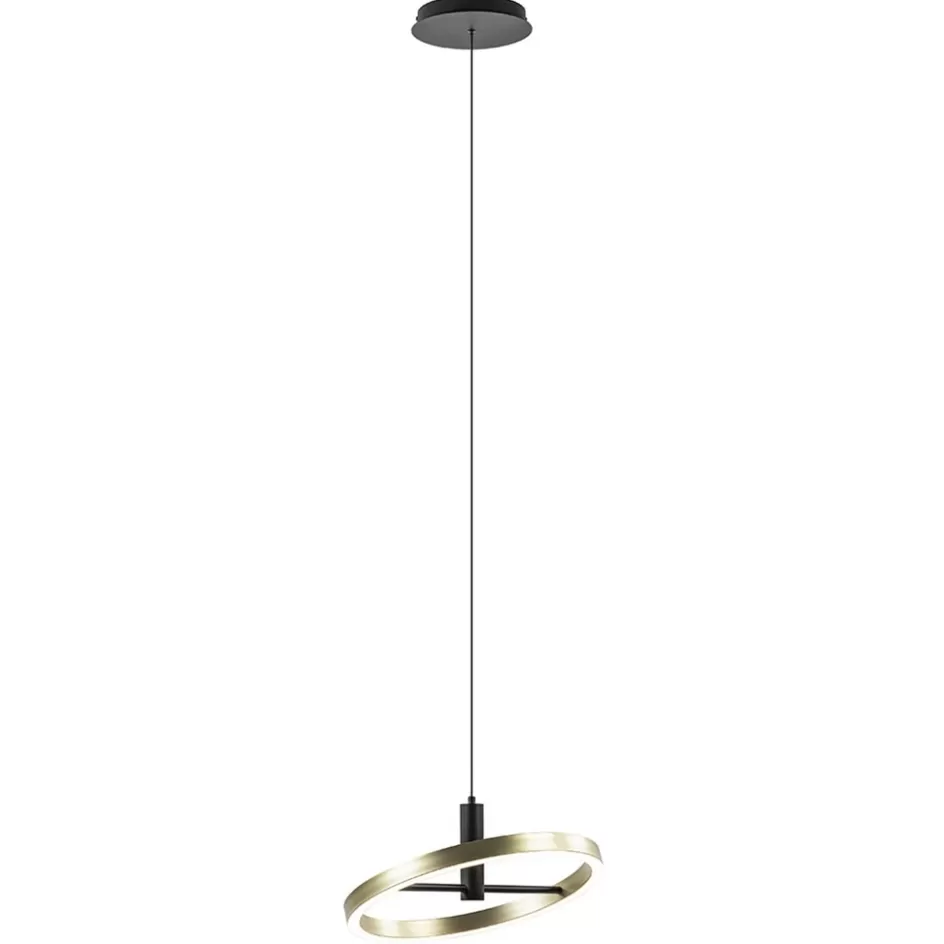 Hanglampen | Eetkamerverlichting>Straluma LED hanglamp Circle zwart/goud 3-standen dimbaar