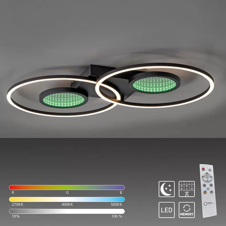 Plafondlampen | LED Plafondlampen>Straluma LED plafondlamp zwart ringen met RGB en memory