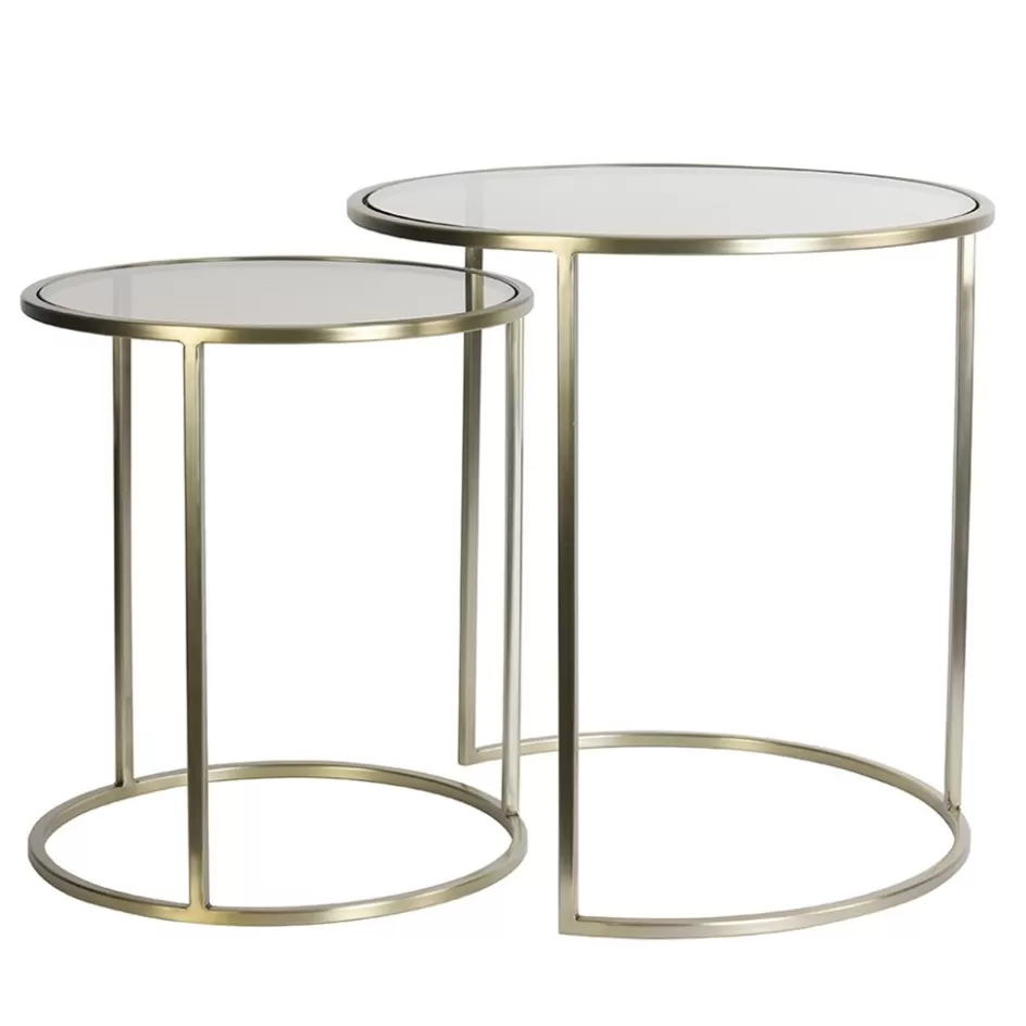 Light and Living | Bijzettafels>Straluma Light and Living bijzettafel Duarte set van 2 goud met bruin glas