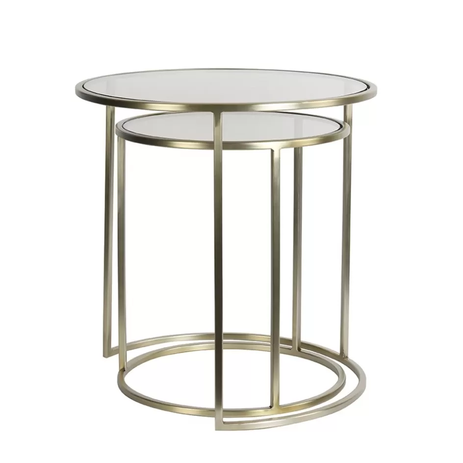Light and Living | Bijzettafels>Straluma Light and Living bijzettafel Duarte set van 2 goud met bruin glas