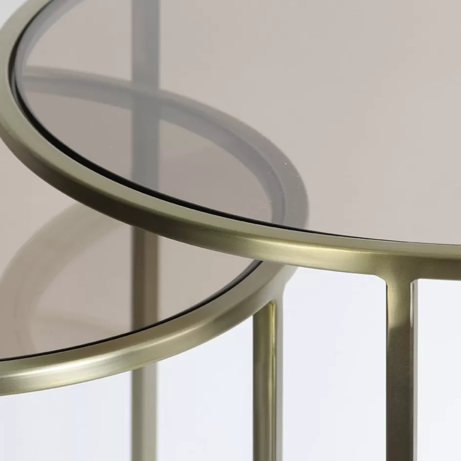 Light and Living | Bijzettafels>Straluma Light and Living bijzettafel Duarte set van 2 goud met bruin glas