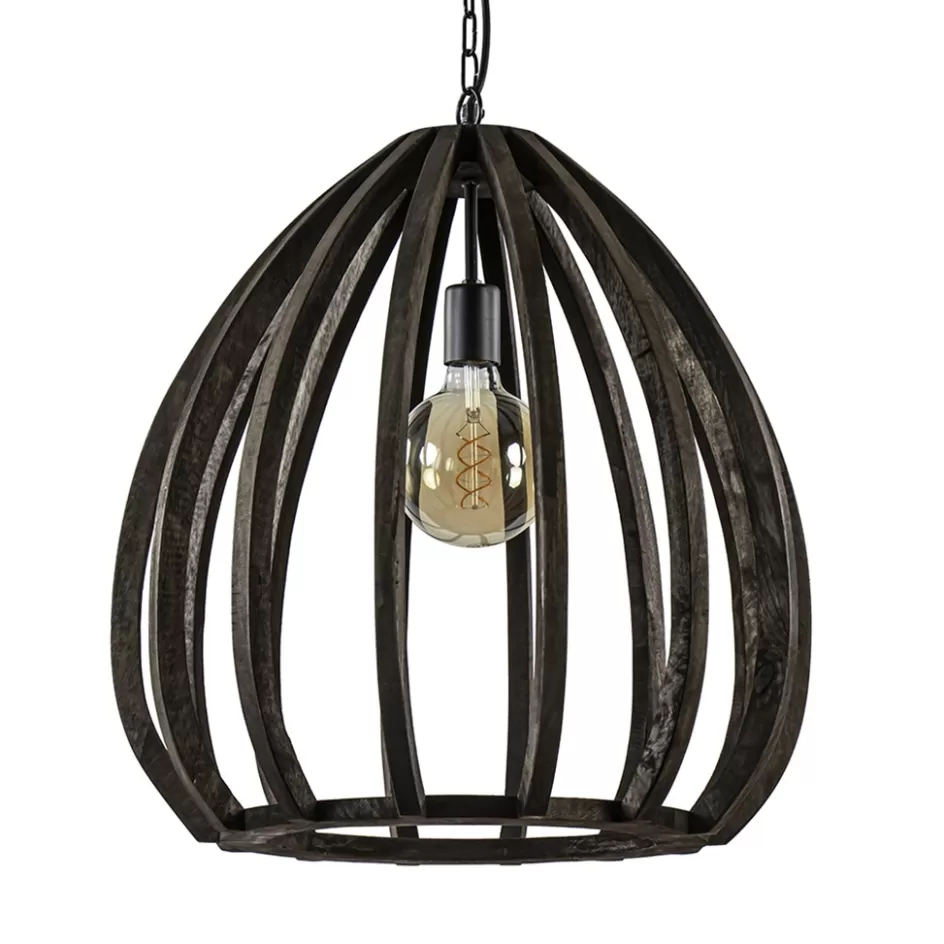 Eettafellampen | Light and Living>Straluma Light and Living hanglamp Barsia wood dark brown