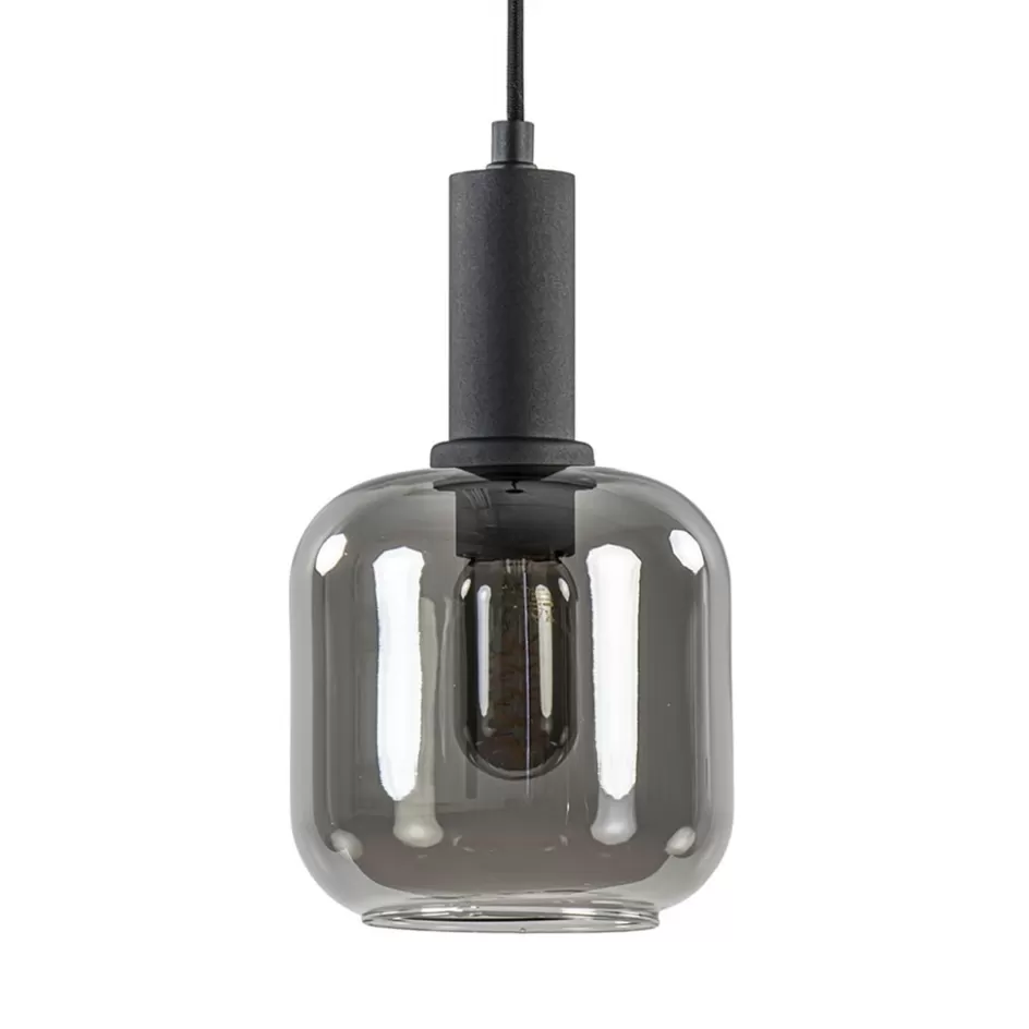 Hanglampen | Light and Living>Straluma Light and Living hanglamp Lekar zwart met smoke glas klein