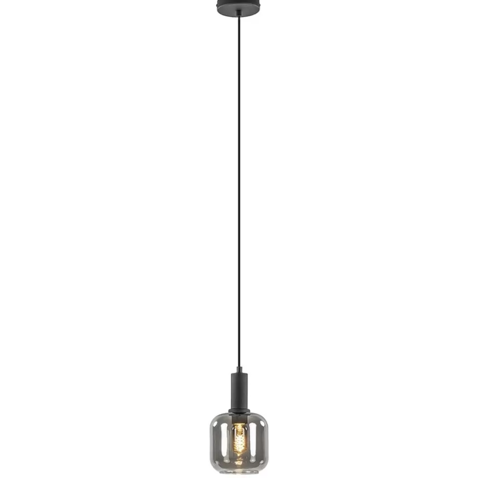 Hanglampen | Light and Living>Straluma Light and Living hanglamp Lekar zwart met smoke glas klein