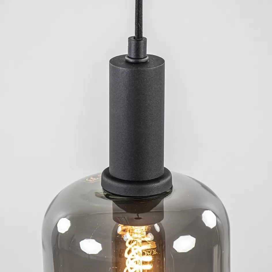 Hanglampen | Light and Living>Straluma Light and Living hanglamp Lekar zwart met smoke glas klein