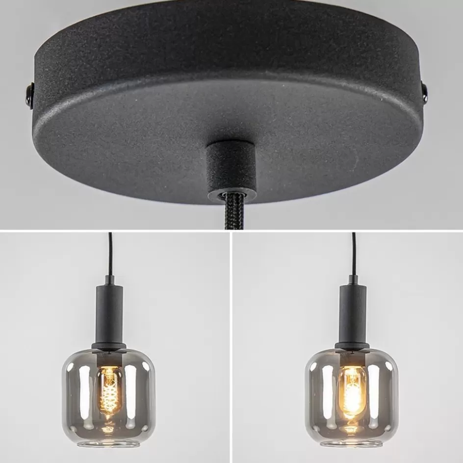 Hanglampen | Light and Living>Straluma Light and Living hanglamp Lekar zwart met smoke glas klein
