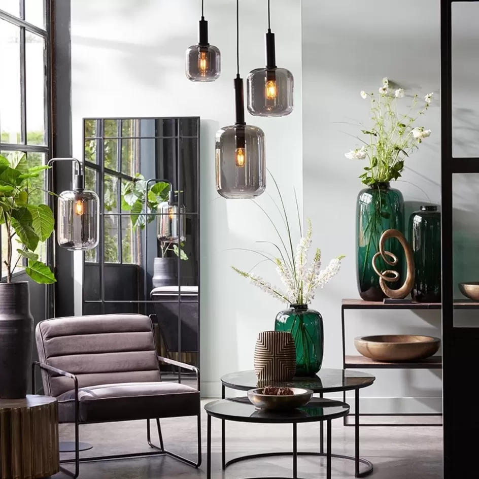 Hanglampen | Light and Living>Straluma Light and Living hanglamp Lekar zwart met smoke glas klein