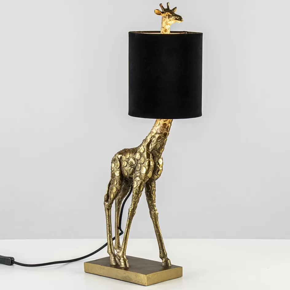 Tafellampen | Light and Living>Straluma Light and Living tafellamp Giraffe klein antiek brons/velvet zwart