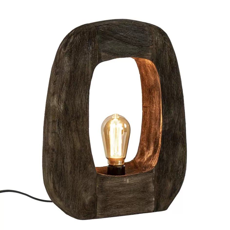 Light and Living | Woonkamerlampen>Straluma Light and Living tafellamp Kelafo hout chocolade bruin