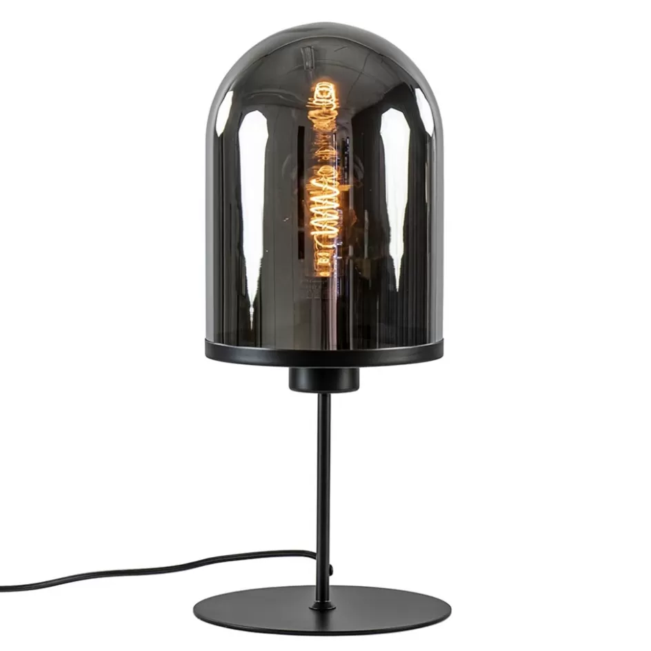 Tafellampen | Light and Living>Straluma Light and Living tafellamp Maverick zwart met smoke glas