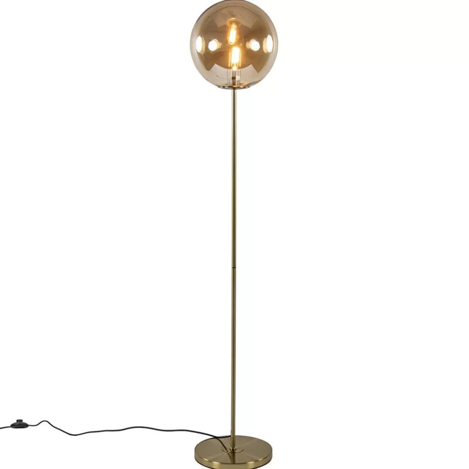 Vloerlampen | Light and Living>Straluma Light and Living vloerlamp Medina goud met amber glas