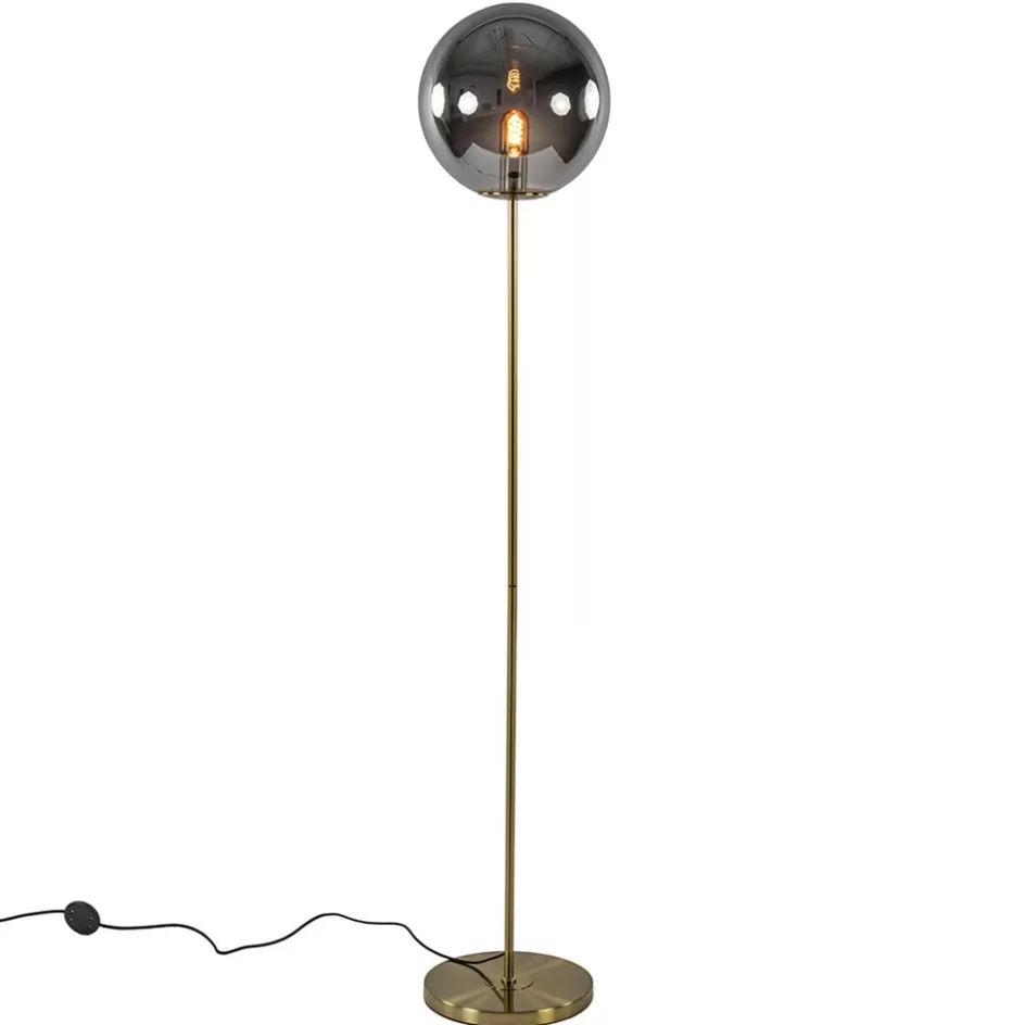 Vloerlampen | Light and Living>Straluma Light and Living vloerlamp Medina goud met smoke glas