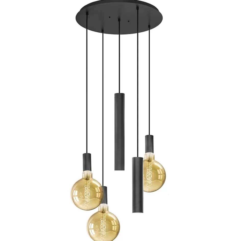 Eetkamerverlichting | Hanglampen>Straluma Luxe 5-lichts hanglamp mat zwart E27+GU10 rond